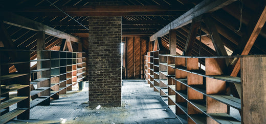 Attic With Chimney Brick In Center - Open Empty Shelves