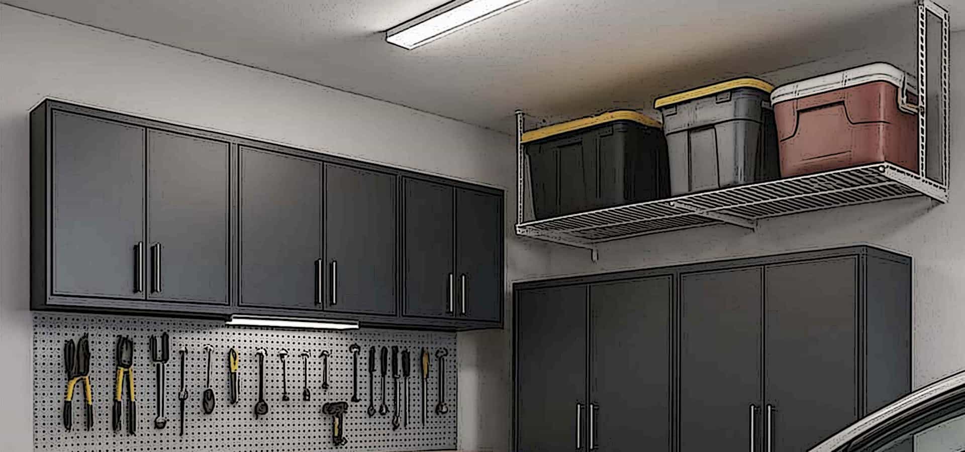 Garage Wall Cabinets and Overhead Rack