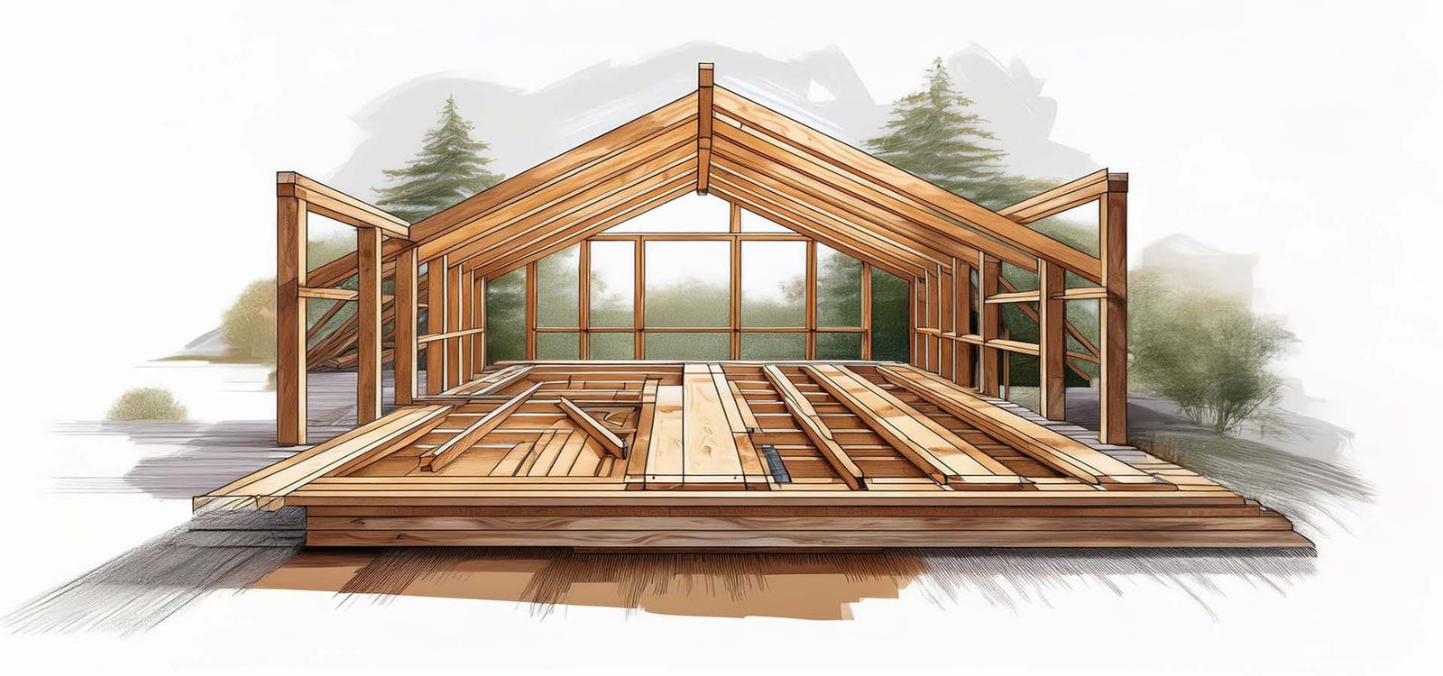 Technical Cutaway Showing Attic Joists, Trusses, Insulation and Floor Structure