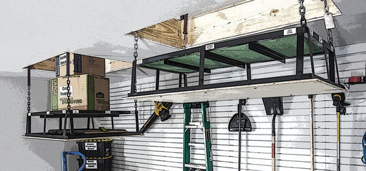 TheAtticLift Two Platforms Descending In Garage Tools on SlatWall