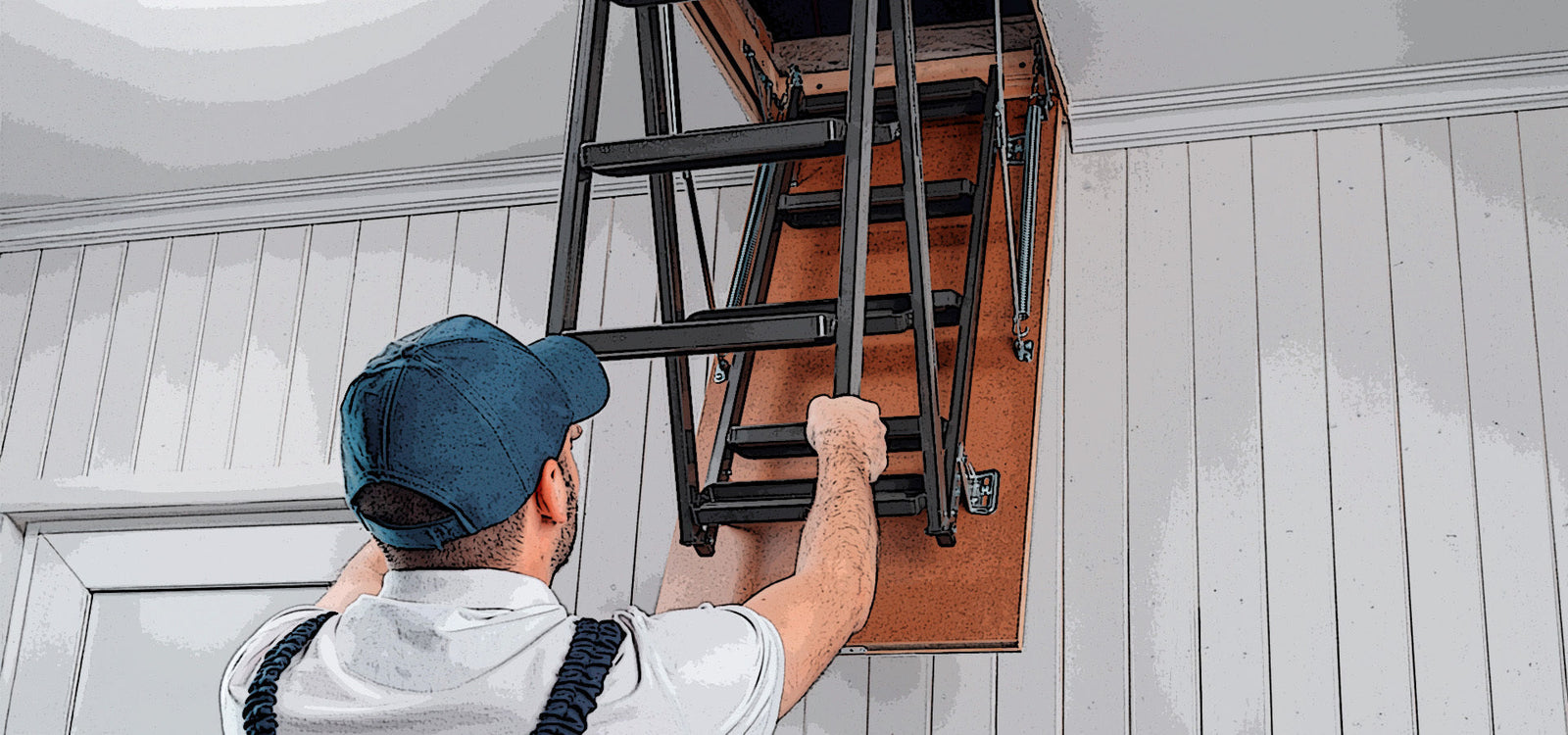Worker Installing Attic Ladder
