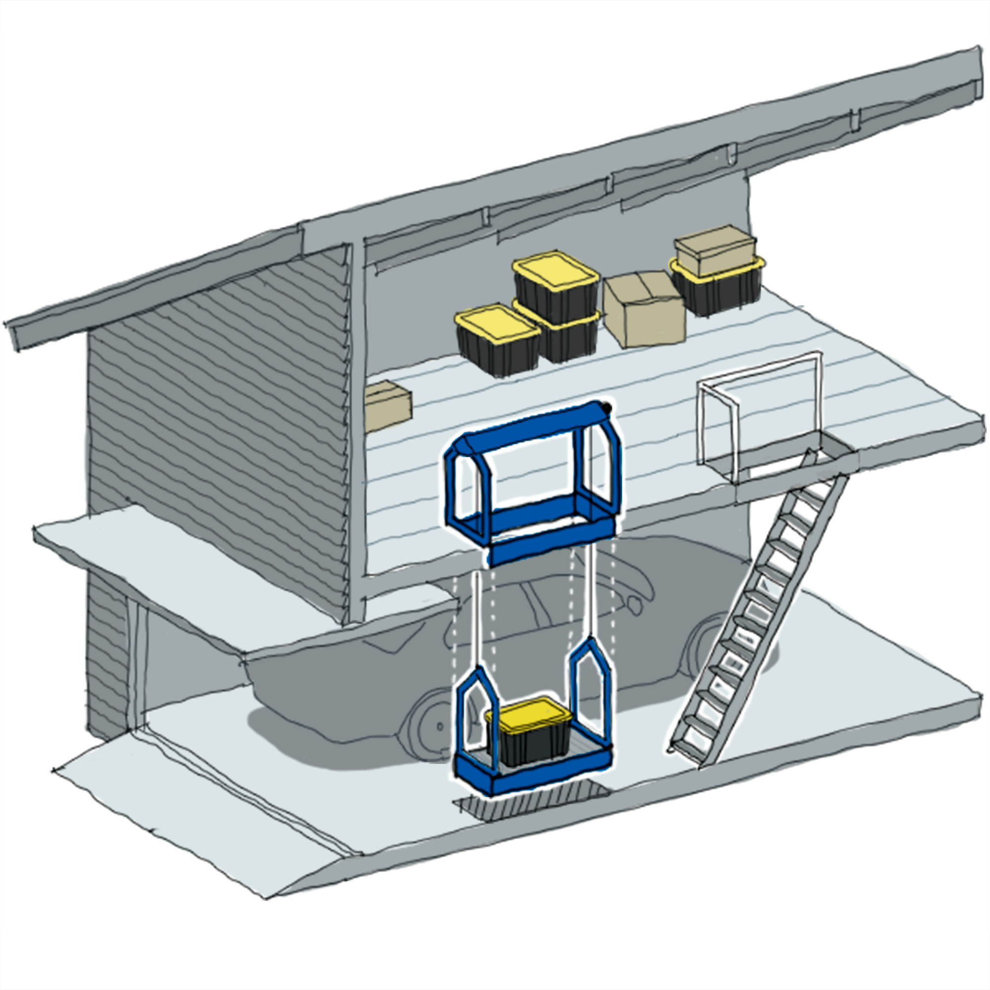 Garage Attic Lift & Attic Stairs Illustration