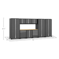 10 Piece Garage Cabinet Set Pro 3.0 Series With 3X Multi Use Lockers Featuring Multiple Tall Cabinets Overhead Cabinets A Wooden Countertop