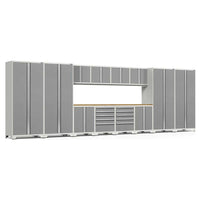 14 Piece Pro 3.0 Series Garage Cabinet Set Featuring Multiple Tall Cabinets, Overhead Cabinets, And Workbench