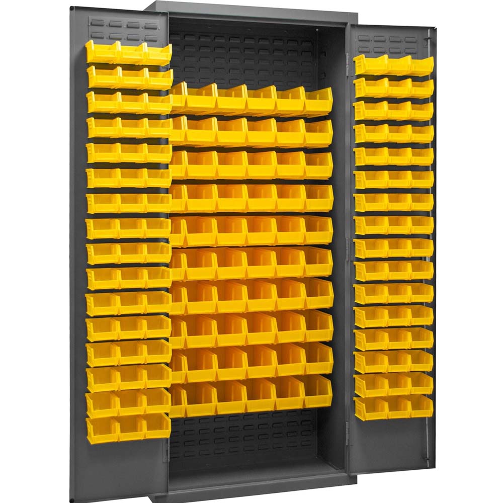 156 Yellow Bins Storage Cabinet Durham Filled With Multiple Rows Of Yellow Plastic Bins