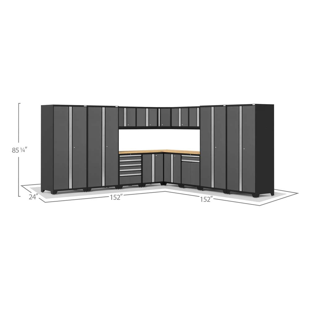 16 Piece Garage Cabinet Corner Set Pro 3.0 Series Featuring Multiple Tall Cabinets, Drawers, And Overhead Cabinets