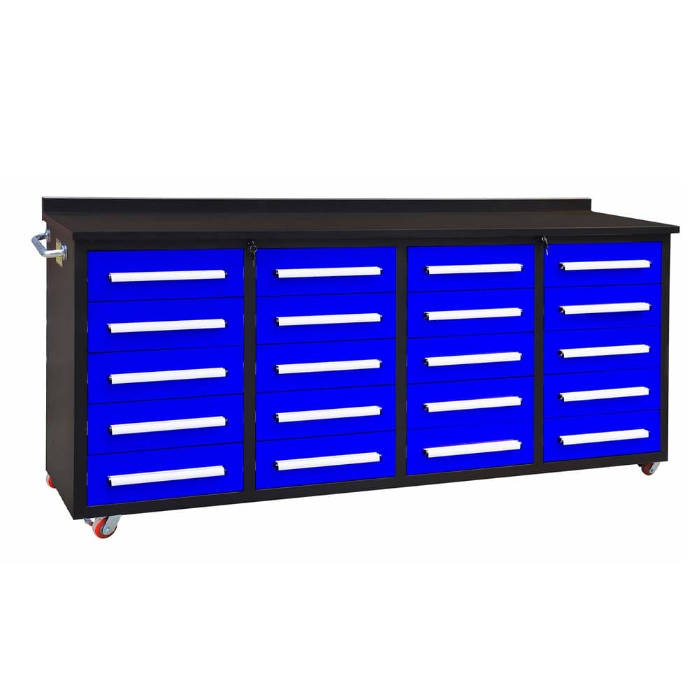 20-Drawer Rolling Workbench With A Black Frame Long Top