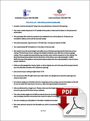 The Attic Lift Pre-Installation Guidelines (PDF)