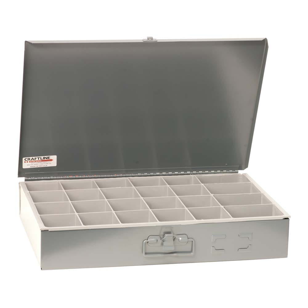 24 Compartments Steel Compartment Box With A Hinged Lid Organized In Two Rows