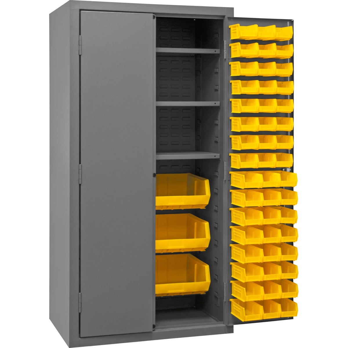 Dim Gray Durham Cabinet, 102 Yellow Bins, 3 Shelves, 36 X 24 X 72