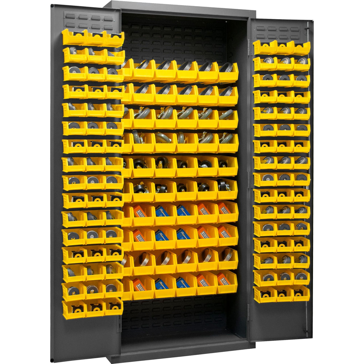 Gold Durham Cabinet, 156 Yellow Bins, 36 X 18 X 84