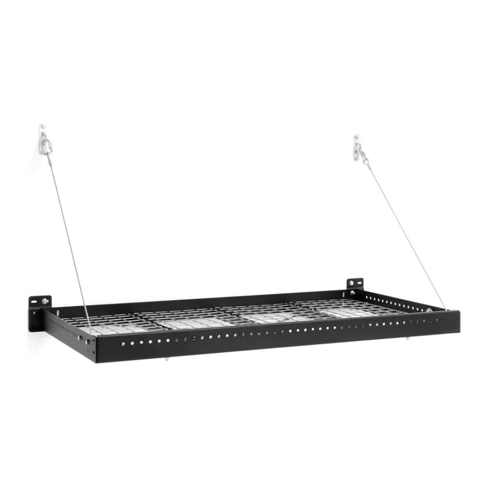 2 Ft X 4 Ft Wall Mounted Metal Shelf Pro Series 2PC With A Grid Like Surface Supported By Two Cables Attached To The Wall