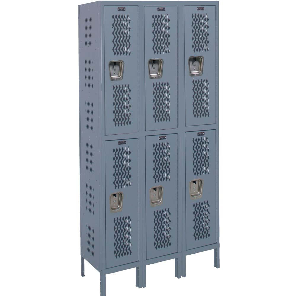 3-Wide Double Tier Locker Dark Gray Hallowell With Vented Doors Arranged In Two Columns