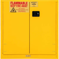 30 Gallon Flammable Cabinet Durham 43x18x44 With Warning Labels Indicating To Keep Fire Away