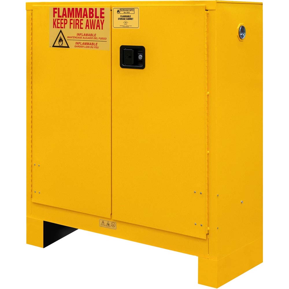 30 Gallon Flammable Storage Manual Durham With Prominent Safety Warnings And A Secure Locking Mechanism
