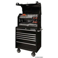 36in Extreme Tools Portable Workstation With Multiple Drawers And An Open Top Compartment Displaying Various Tools