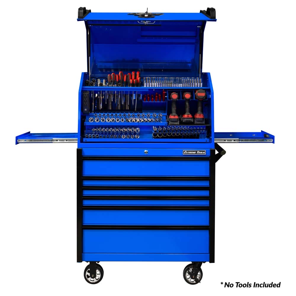 41-Inch Portable Tool Chest With Multiple Drawers And An Open Top Compartment Displaying A Variety Of Organized Tools