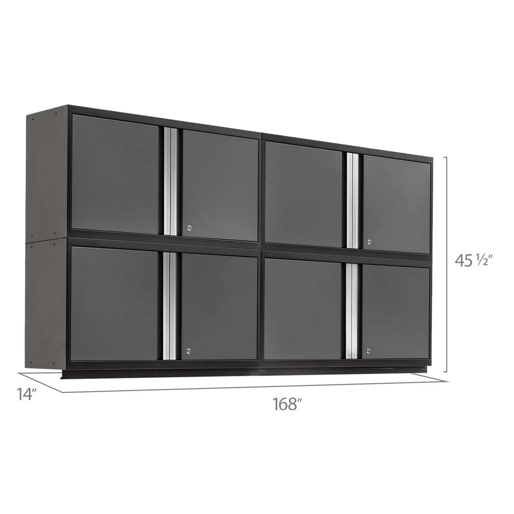 42 Inch Wall Cabinets Pro 3.0 Series Extra Wide With Overall Dimensions Of 168 Inches In Width, 14 Inches In Depth, And 45.5 Inches In Height