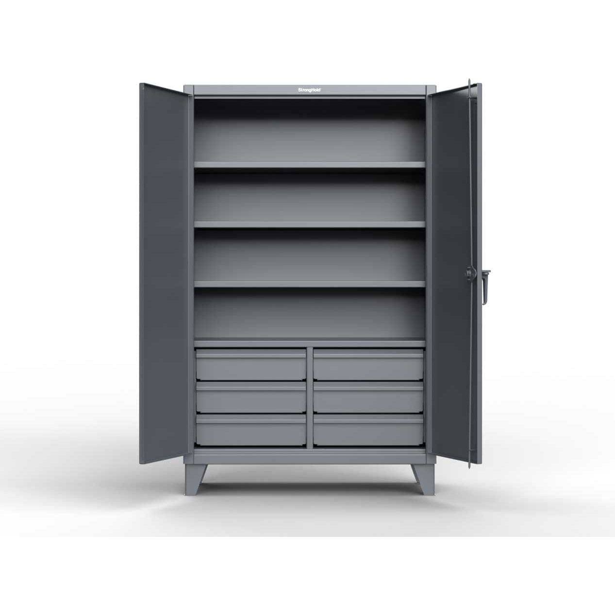 Dim Gray Strong Hold Extreme Duty 12 GA Cabinet with 6 Half-Width Drawers, 4 Shelves