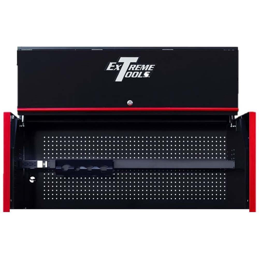 55 Inch Tool Box Hutch By Extreme Tools With An Open Upper Compartment And Red Accents On The Sides