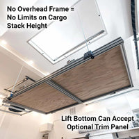 Auxx-Lift platform descending from open ceiling hatch, no overhead frame.