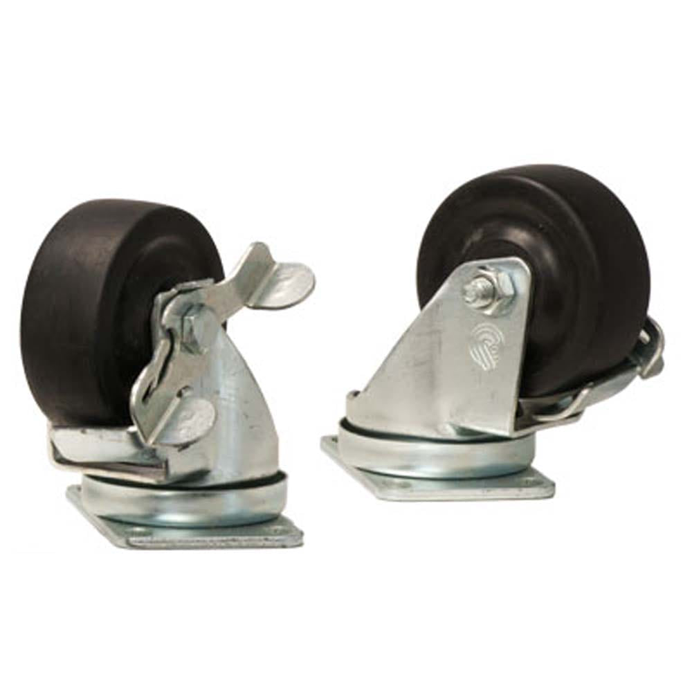 5 Inch Swivel And Brake Caster Wheels Pair With Black Rubber Wheels And Metal Mounting Plates