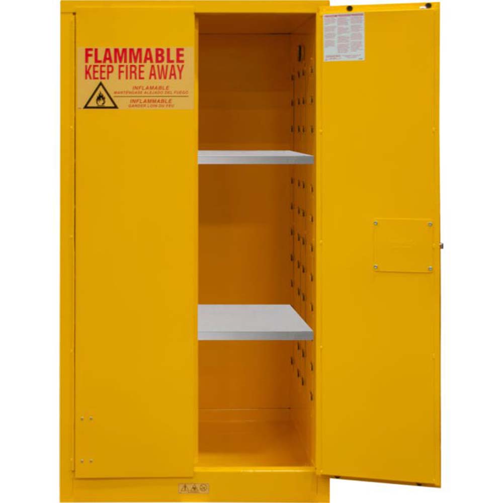60 Gallon Flammable Cabinet Durham With Its Door Open Revealing Two Shelves Inside