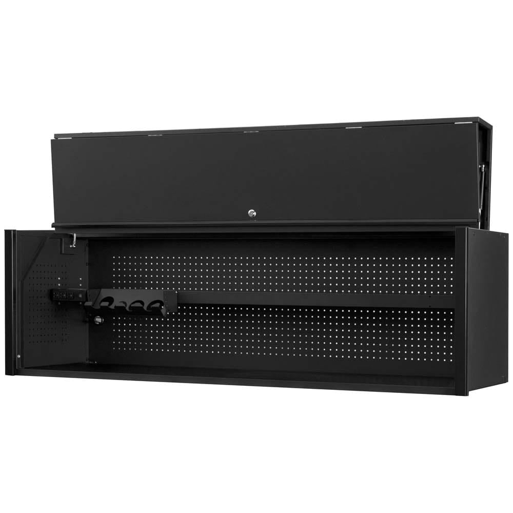 72 Inch Tool Box Hutch Workstation With An Open Top Compartment Featuring A Perforated Back Panel And Integrated Tool Holders
