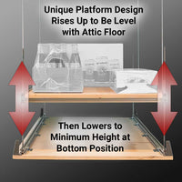 Auxx-Lift platform with items, designed to level with attic floor when lifted.
