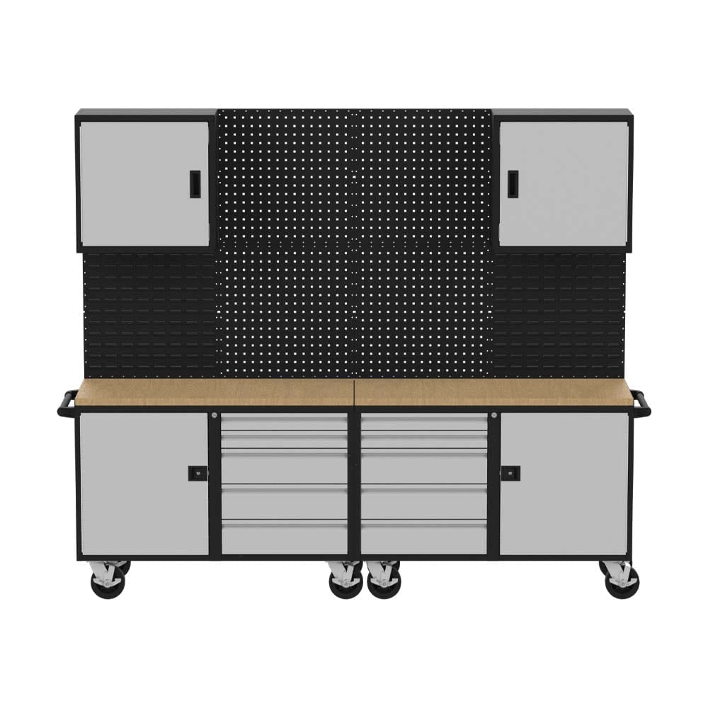 9 Piece Workbench Suite Valley Craft With A Wooden Top Featuring Multiple Drawers And Cabinets Below