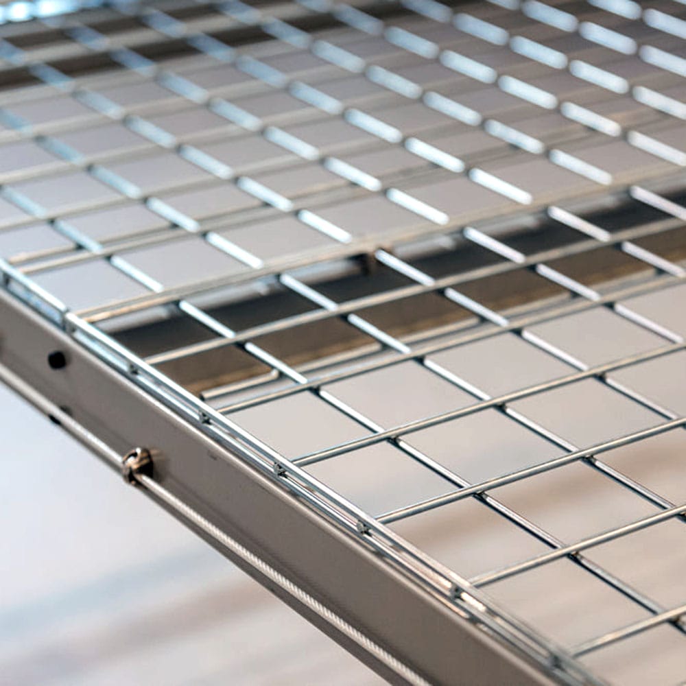 A Close Up View Of A Metal Grid Platform Emphasizing The Robust Structure And Mesh Detailing Of AuxxLift Garage Storage Lift Platform