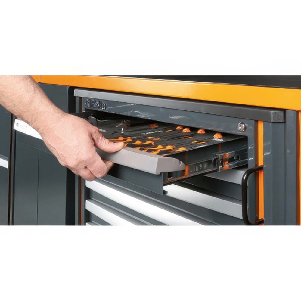 A Hand Slides Out A Shallow Gray Tool Tray