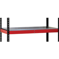 A Metal Shelving Unit Of Fort Knox Workbench 168 Inch With A Red Support Beam And Black Vertical Posts