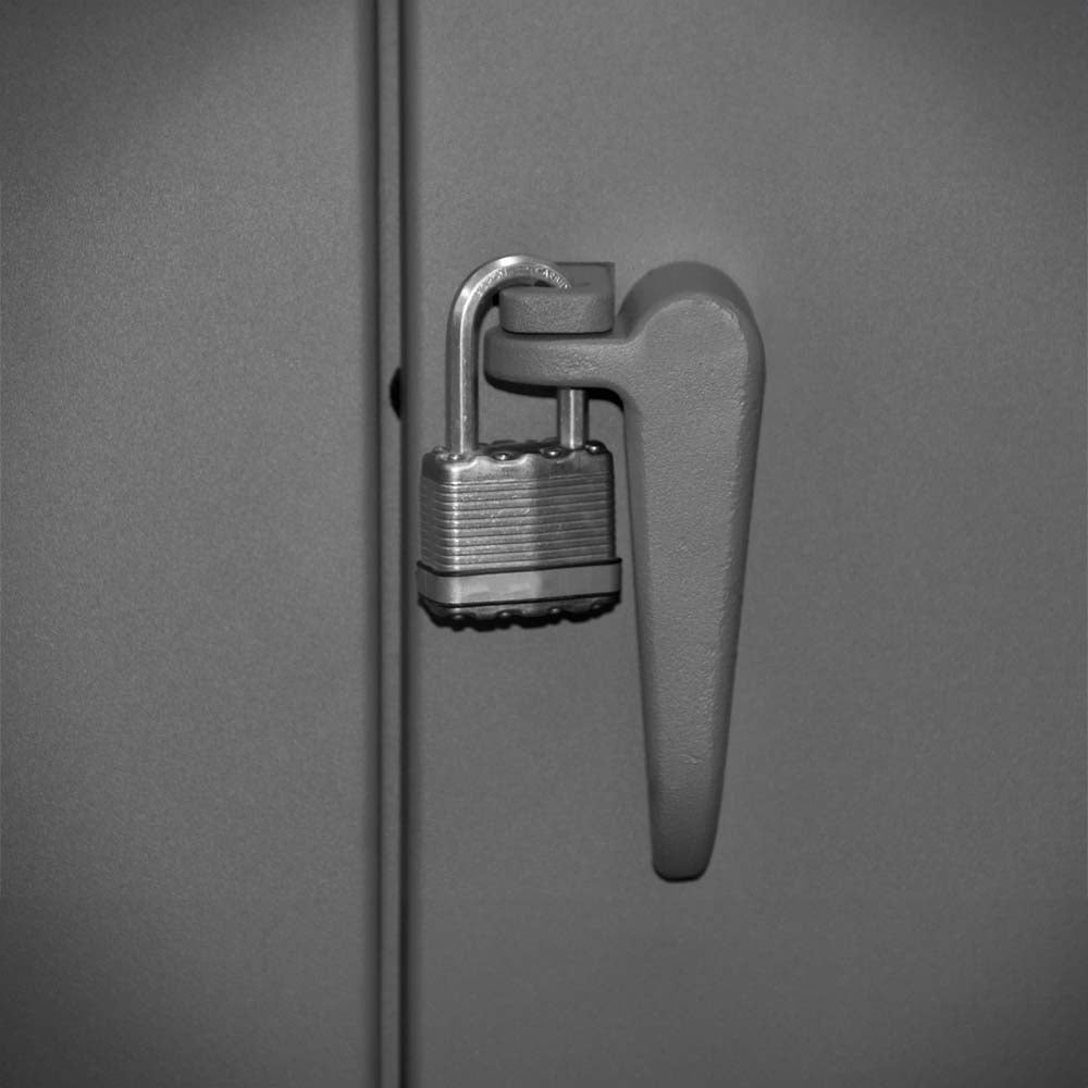 A Padlock Securing A Latch On Durham 5 Shelves Wardrobe Cabinet
