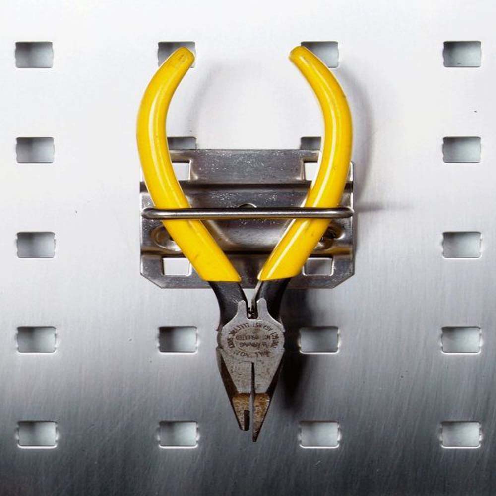A Pair Of Yellow Handled Pliers Is Securely Mounted On A Triton Lochook Pegboard Hooks F89362
