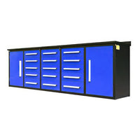 Angled Product Shot Shows A Long Blue And Black Workbench Cabinet