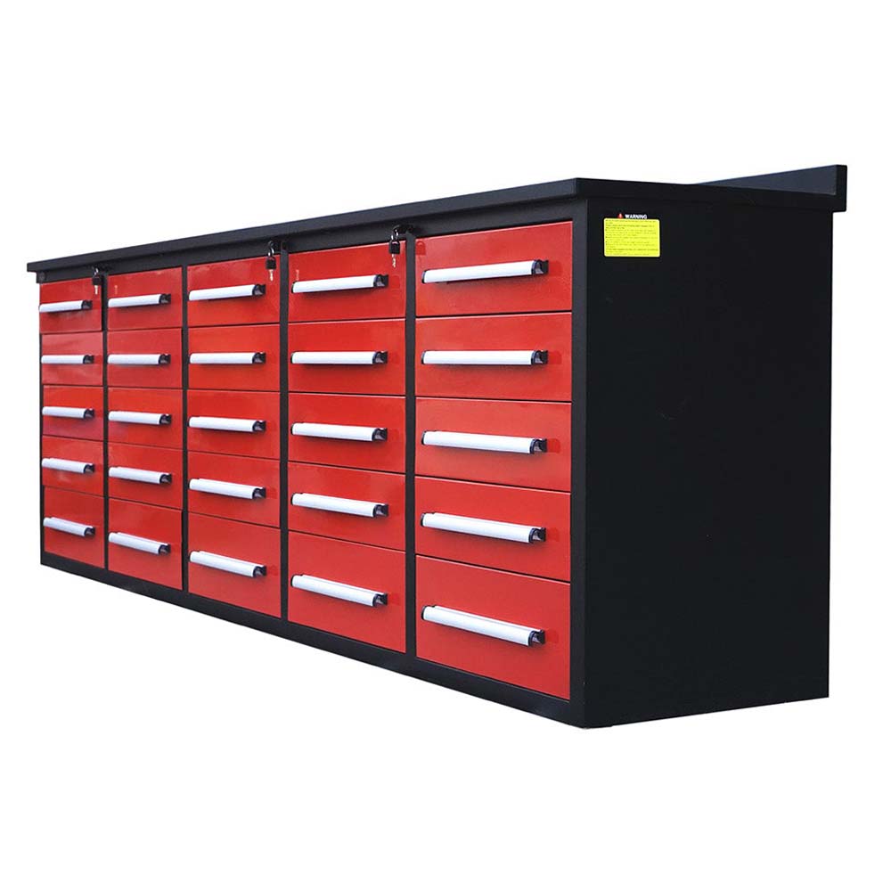 Chery Industrial 10 ft Workbench With 25 Drawers, Locking Tool Storage