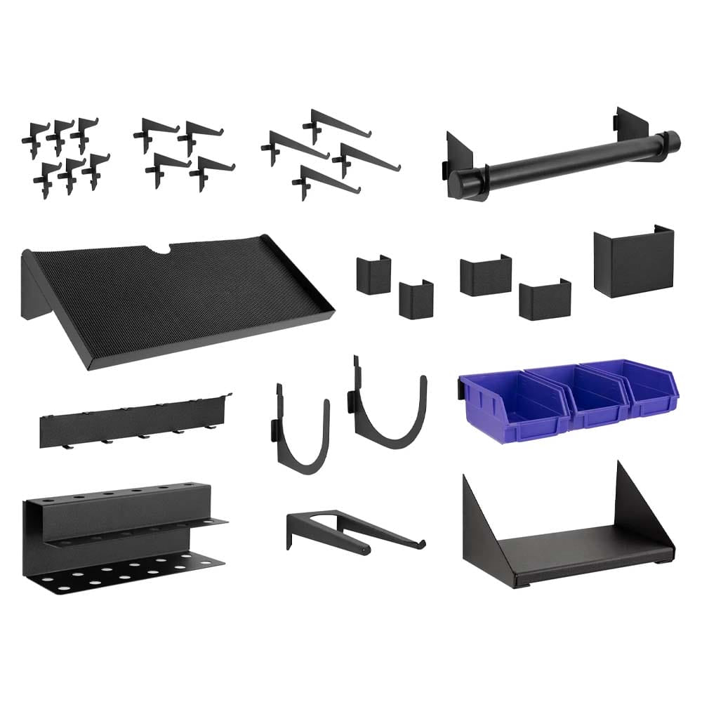 Assorted Pegboard Tool Storage Accessories Including Hooks Shelves Bins And Holders