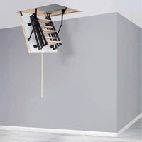 StairLuxe UNI Wooden–Metal Attic Ladder | Compact 4-Section | 350-lb Rated