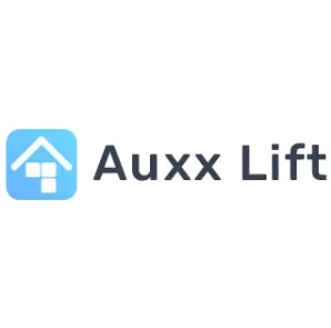 Auxx Lift logo featuring a blue home icon with white geometric shapes.