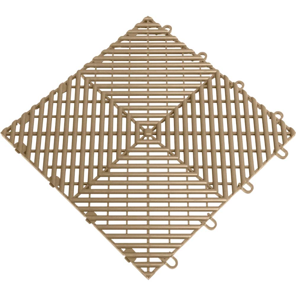 Beige Racedeck Freeflow With A Geometric Diamond Shaped Pattern Featuring Parallel Slats And Small Loops On The Edges For Connecting Multiple Tiles