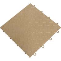 Beige Racedeck Garage Flooring With A Textured Surface Consisting Of A Grid Pattern Of Raised Lines And Small Holes Along The Edge
