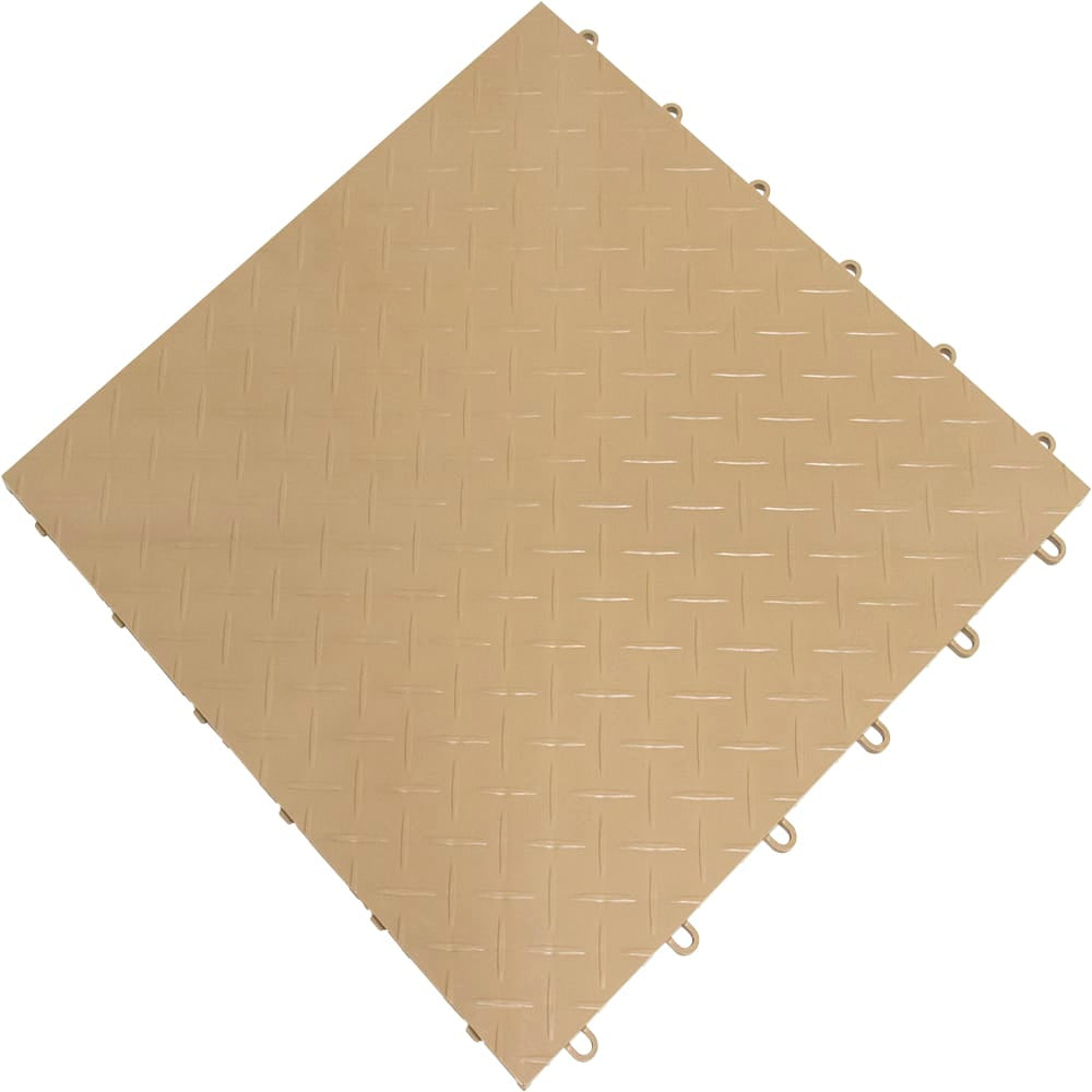 Beige Racedeck Tuffshield Tiles With A Textured Diamond Pattern Featuring Small Connectors Along The Edges