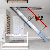 Best Pull Down Attic Stairs With A Platform Lift Labeled Magic Attic Lift In A Garage Setting