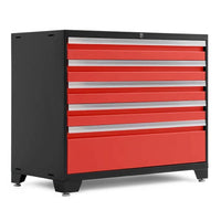 Black And Red Metal Storage Cabinet With Five Drawers And Adjustable Feet