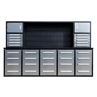Black And Silver Workbench Hutch With A Center Pegboard Upper Cabinets And Multiple Stacked