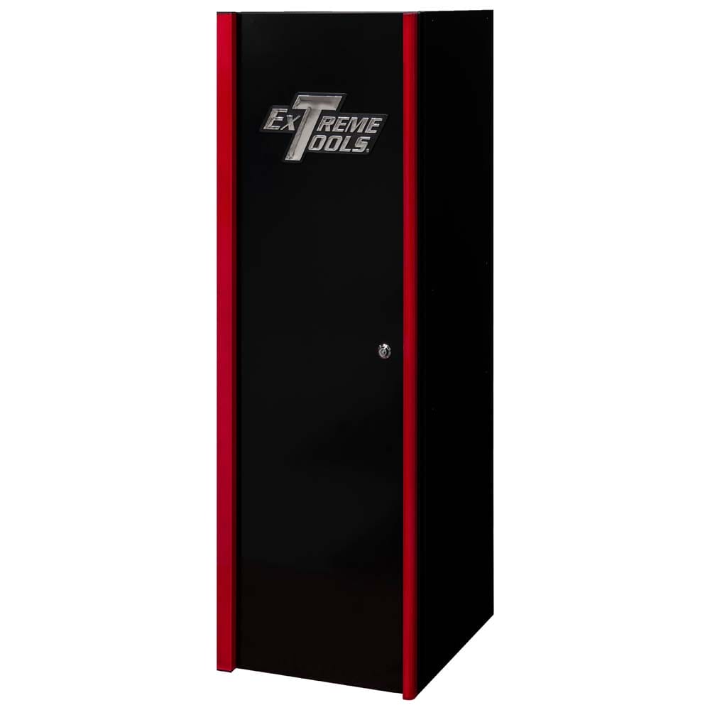Black Extreme Tools DX Drawer Side Locker With Red Vertical Stripes On The Sides And The Extreme Tools Logo On The Front