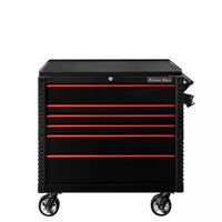 Black Extreme Tools EX Drawers With A Stainless Steel Top Five Closed Drawers With Red Accents A Side Handle And Mounted On Casters