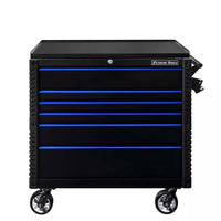 Black Extreme Tools EX Drawers With A Stainless Steel Top Five Closed Drawers With Red Accents A Side Handle And Mounted On Casters