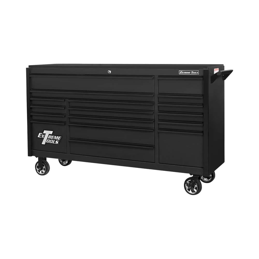 Black Extreme Tools Mechanics Tool Cabinet With Multiple Drawers A Sleek Matte Finish And Mounted On Caster Wheels